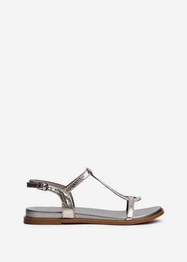Linzi Saylor Pewter Faux Leather Textured T Bar Sandals