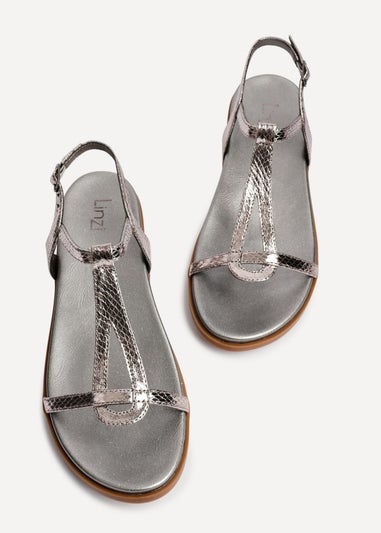 Linzi Saylor Pewter Faux Leather Textured T Bar Sandals