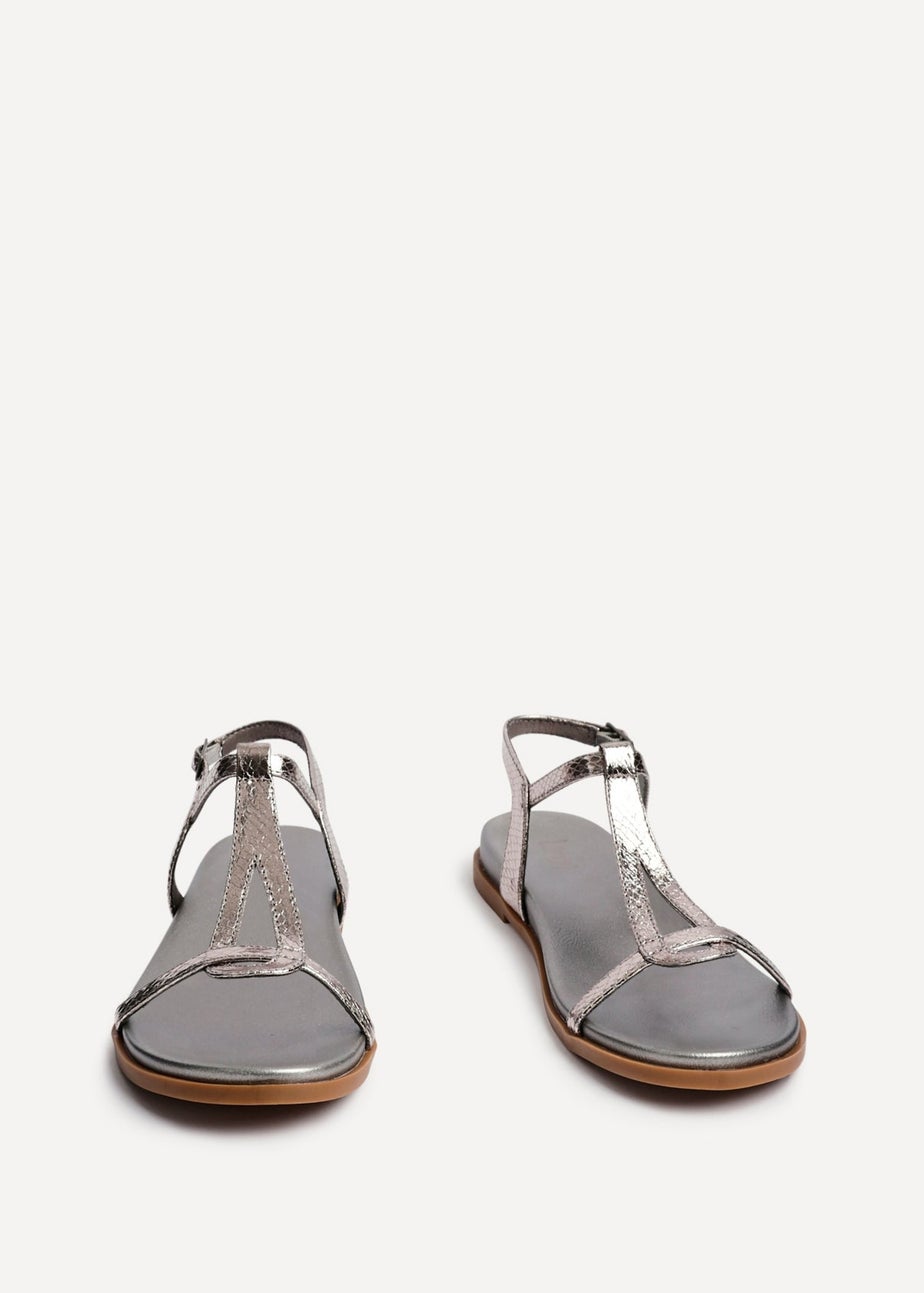 Linzi Saylor Pewter Faux Leather Textured T Bar Sandals