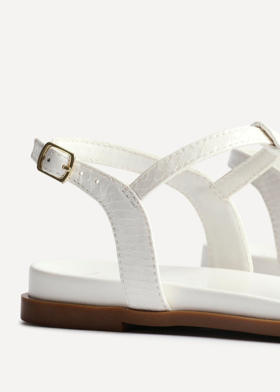 Linzi Saylor White Faux Leather Textured T Bar Sandals