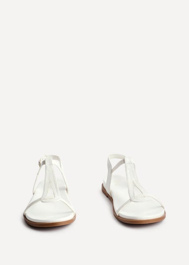 Linzi Saylor White Faux Leather Textured T Bar Sandals