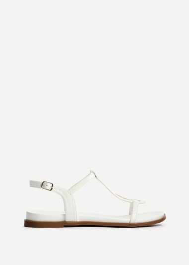 Linzi Saylor White Faux Leather Textured T Bar Sandals