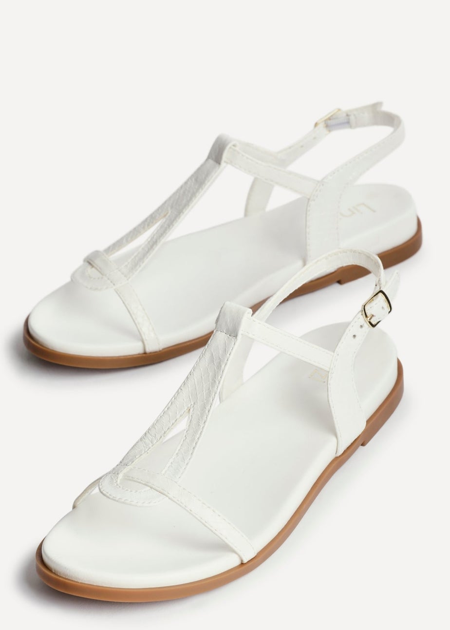 Linzi Saylor White Faux Leather Textured T Bar Sandals