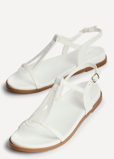 Linzi Saylor White Faux Leather Textured T Bar Sandals
