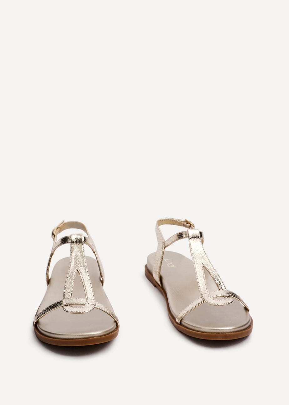 Linzi Saylor Gold Faux Leather Textured T Bar Sandals