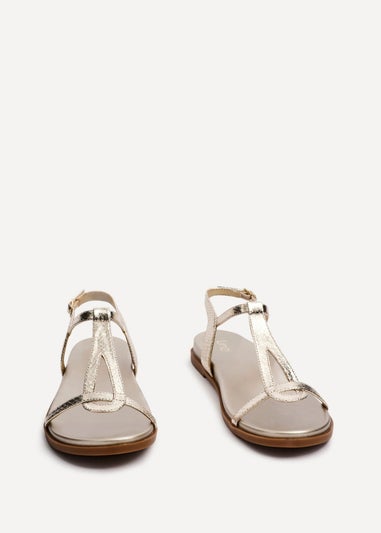 Linzi Saylor Gold Faux Leather Textured T Bar Sandals