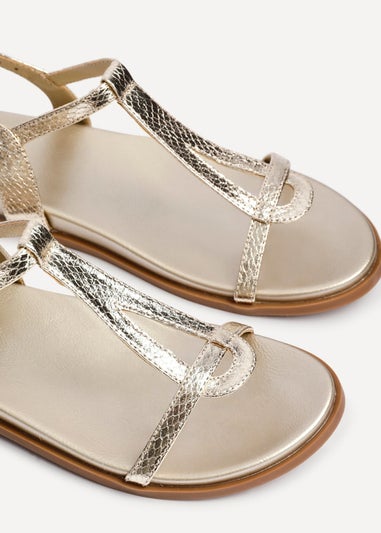 Linzi Saylor Gold Faux Leather Textured T Bar Sandals