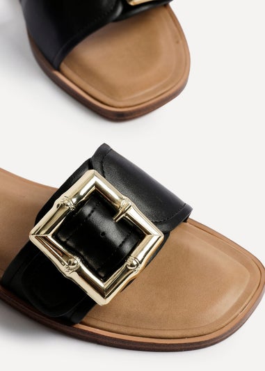 Linzi Tyla Black Faux Leather Flat Slider Sandal