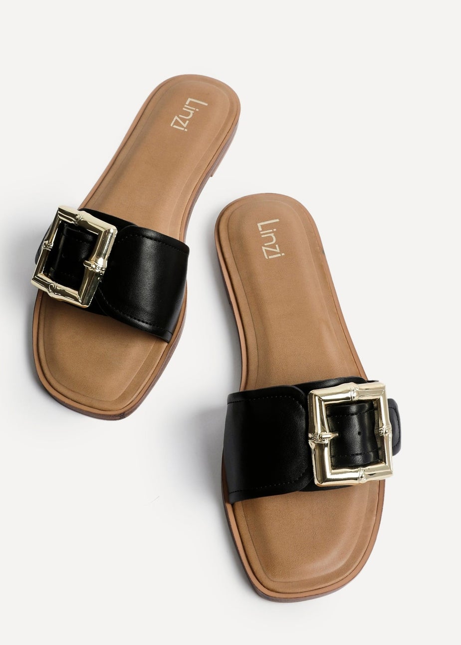 Linzi Tyla Black Faux Leather Flat Slider Sandal