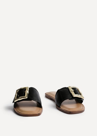 Linzi Tyla Black Faux Leather Flat Slider Sandal