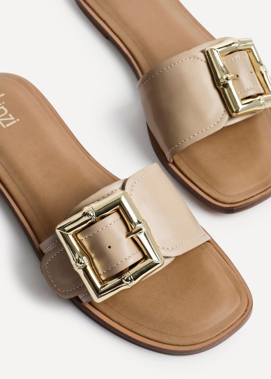 Linzi Tyla Taupe Faux Leather Flat Slider Sandal