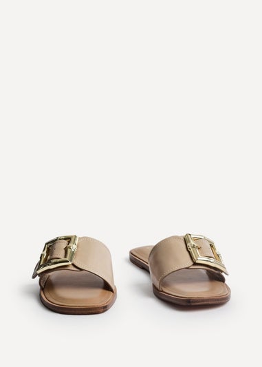 Linzi Tyla Taupe Faux Leather Flat Slider Sandal