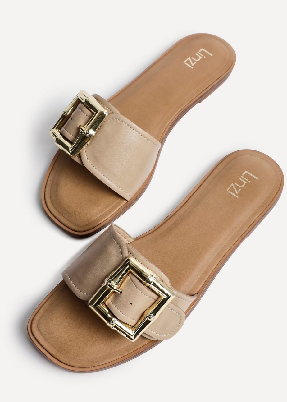 Linzi Tyla Taupe Faux Leather Flat Slider Sandal