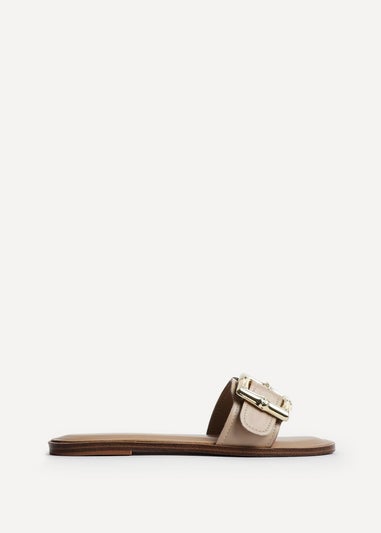 Linzi Tyla Taupe Faux Leather Flat Slider Sandal