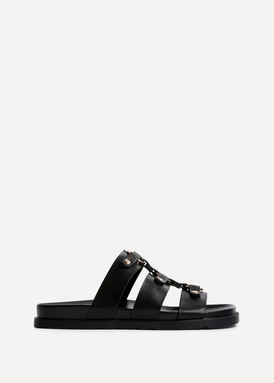Linzi Marcia Black Faux Leather Studded Gladiator Slip On Sandals