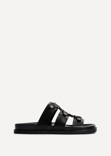 Linzi Marcia Black Faux Leather Studded Gladiator Slip On Sandals