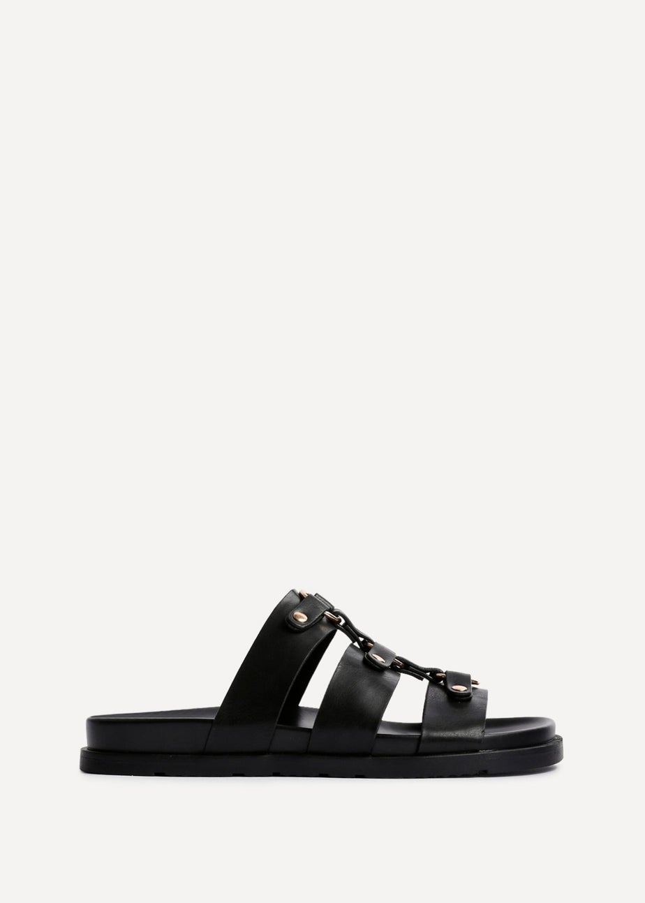 Linzi Marcia Black Faux Leather Studded Gladiator Slip On Sandals