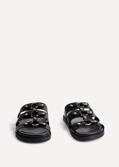 Linzi Marcia Black Faux Leather Studded Gladiator Slip On Sandals