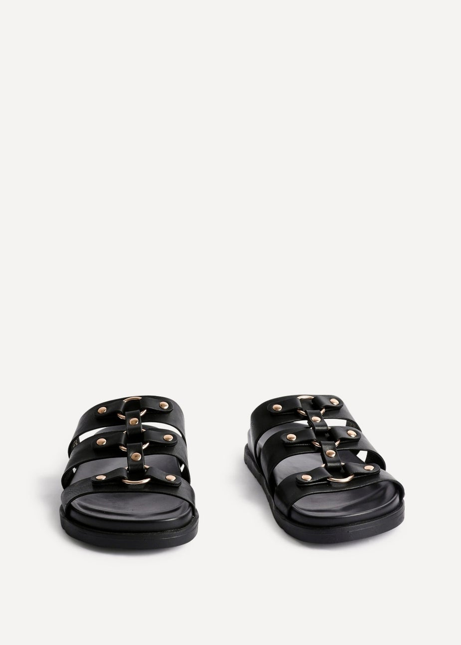 Linzi Marcia Black Faux Leather Studded Gladiator Slip On Sandals