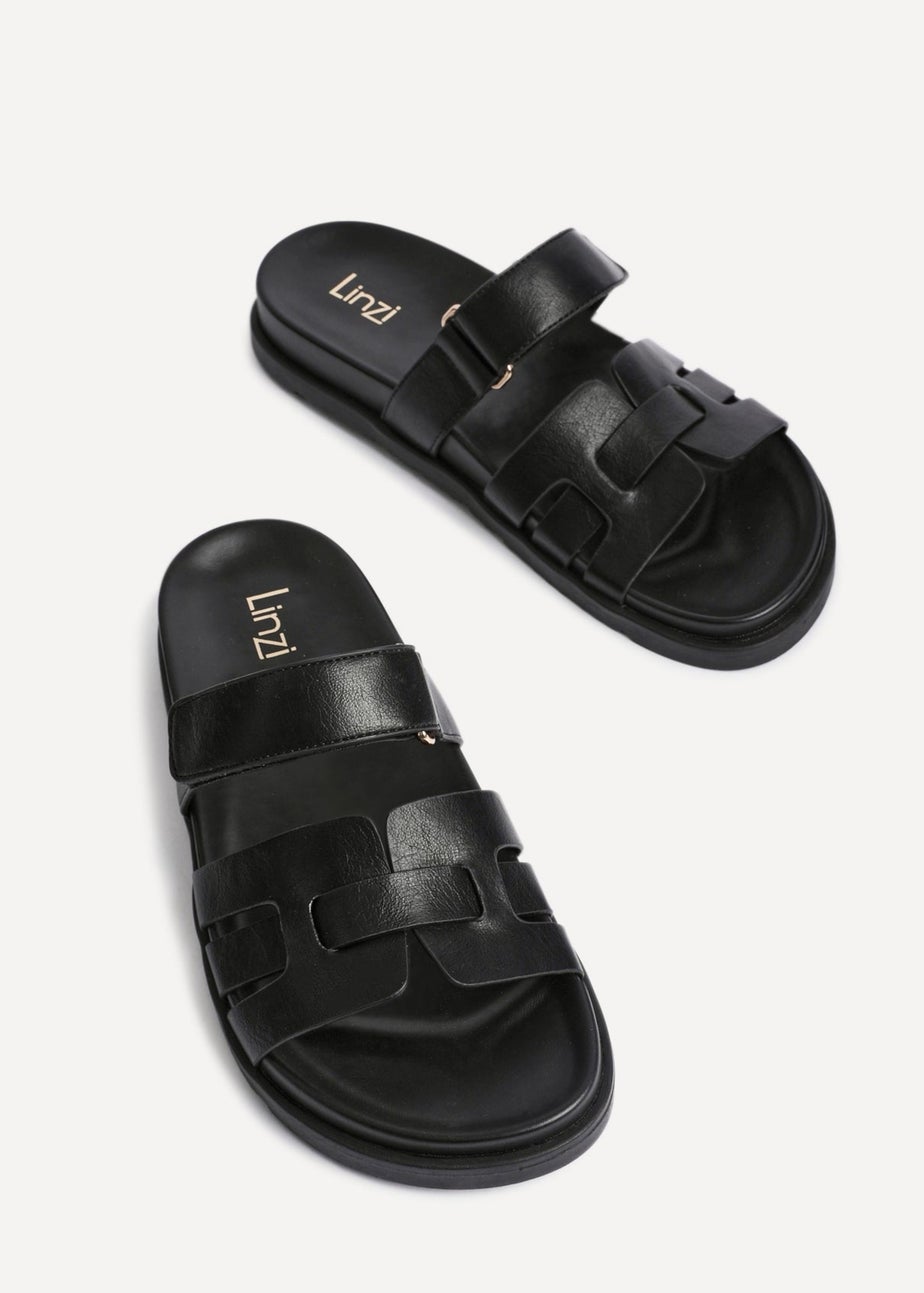 Linzi Essential Black Faux Leather Slip On Sandal