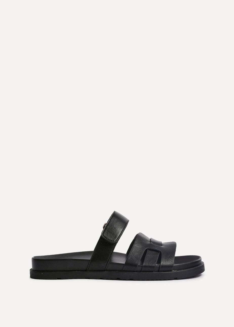 Linzi Essential Black Faux Leather Slip On Sandal