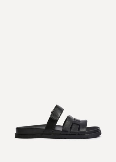 Linzi Essential Black Faux Leather Slip On Sandal