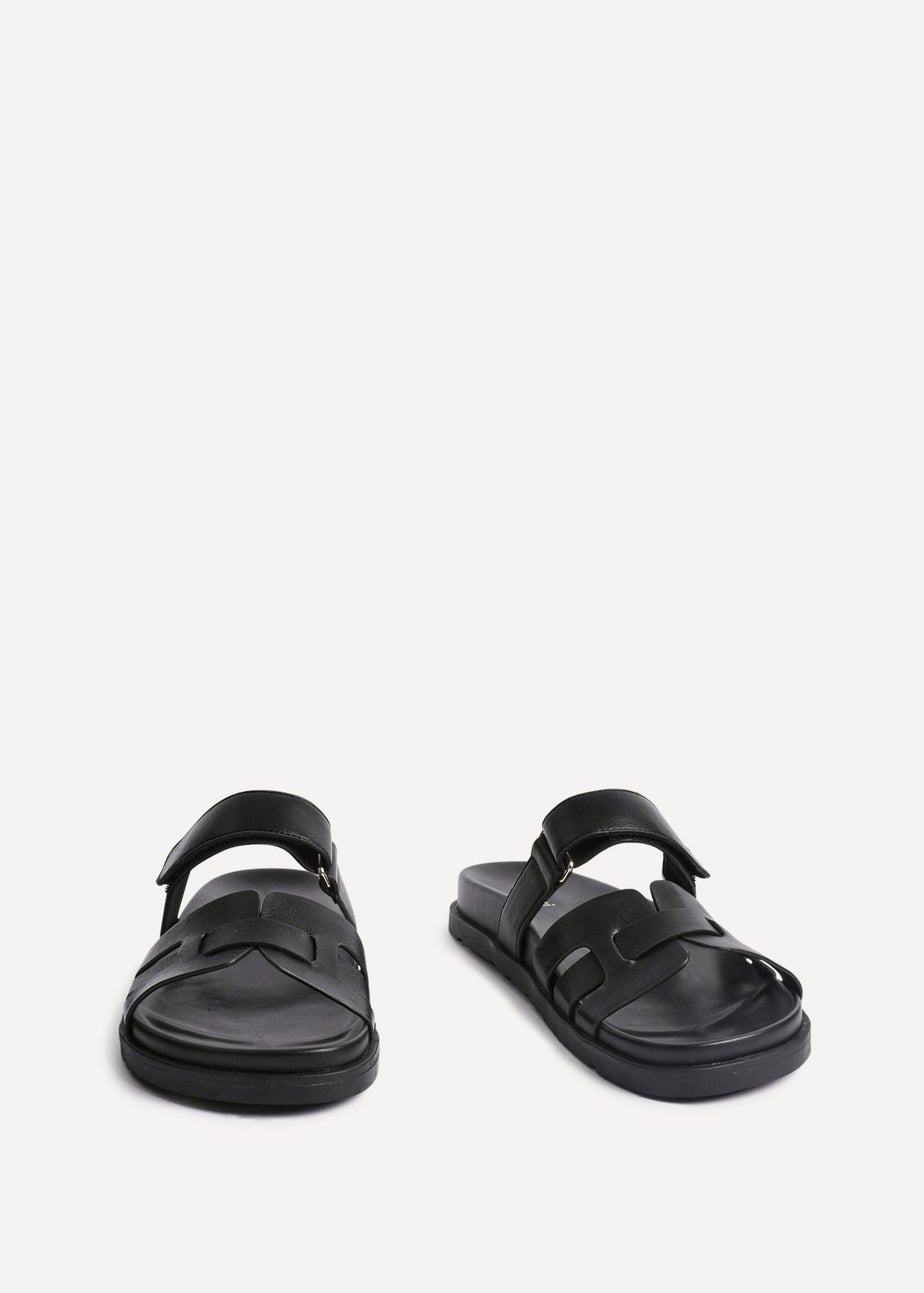 Linzi Essential Black Faux Leather Slip On Sandal