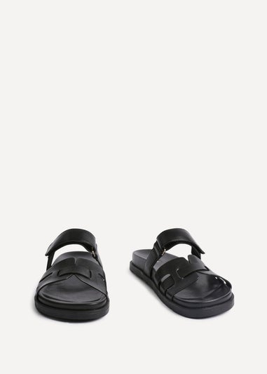 Linzi Essential Black Faux Leather Slip On Sandal