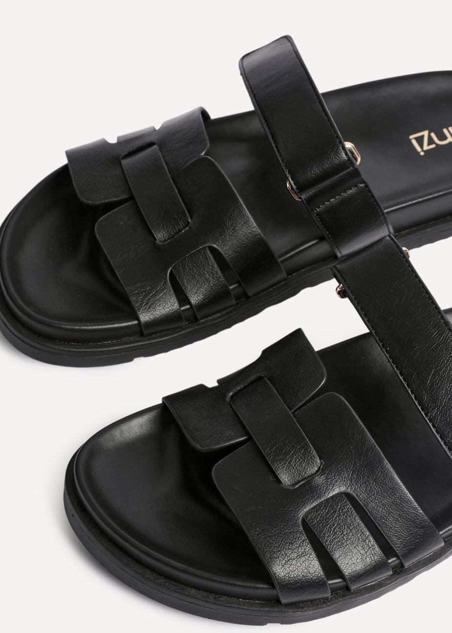 Linzi Essential Black Faux Leather Slip On Sandal