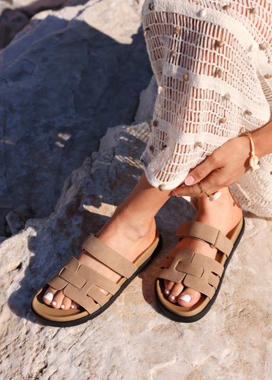 Linzi Essential Taupe Nubuck Leather Slip On Sandal