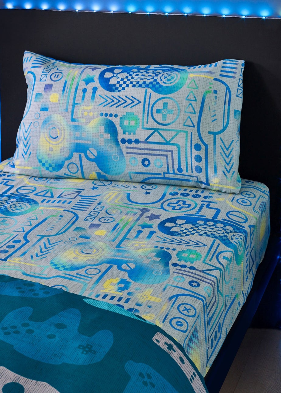 Catherine Lansfield Kids Gamer So Soft Grey Blue Fitted Sheet