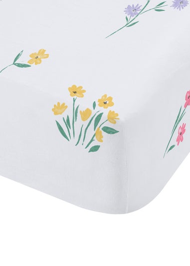 Catherine Lansfield White Bunny Tails Ditsy Flowers Fitted Sheet