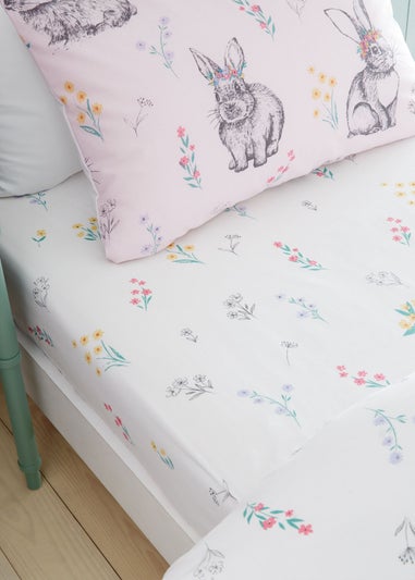 Catherine Lansfield White Bunny Tails Ditsy Flowers Fitted Sheet