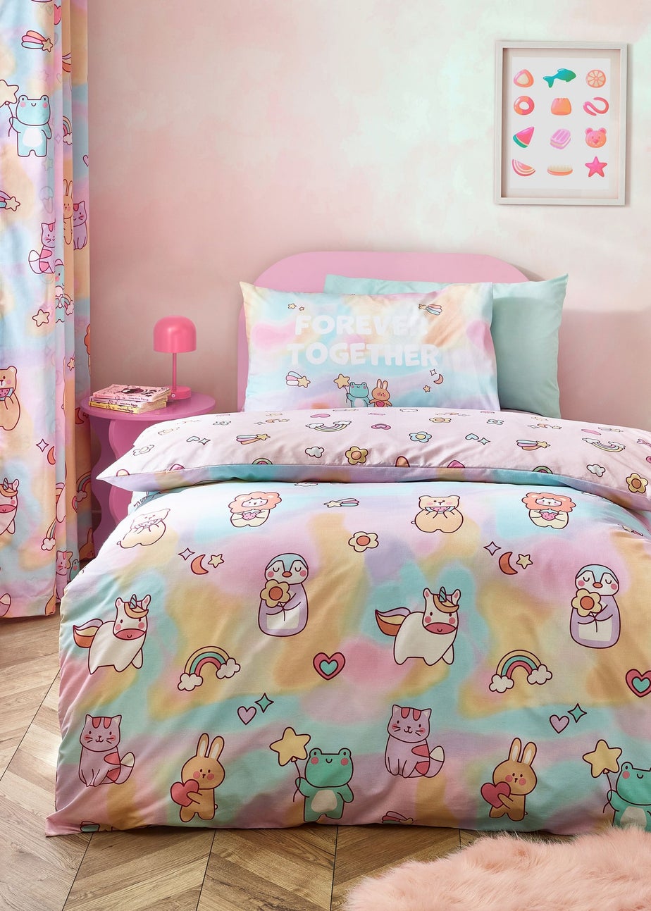 Catherine Lansfield Kids Forever Together Reversible Duvet Cover Set Pastel