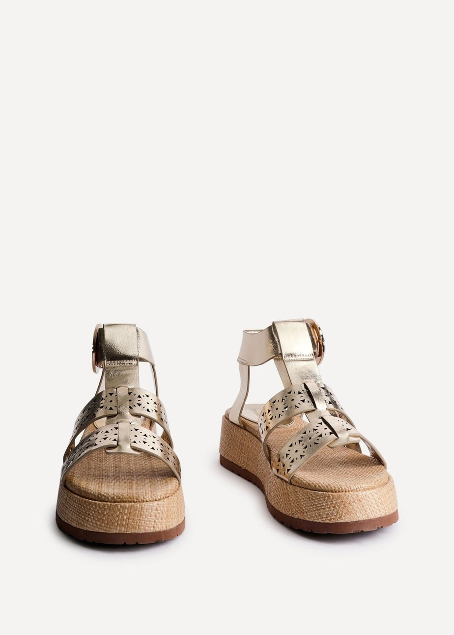 Linzi Sunkissed Gold Faux Leather Gladiator Flatform Sandal