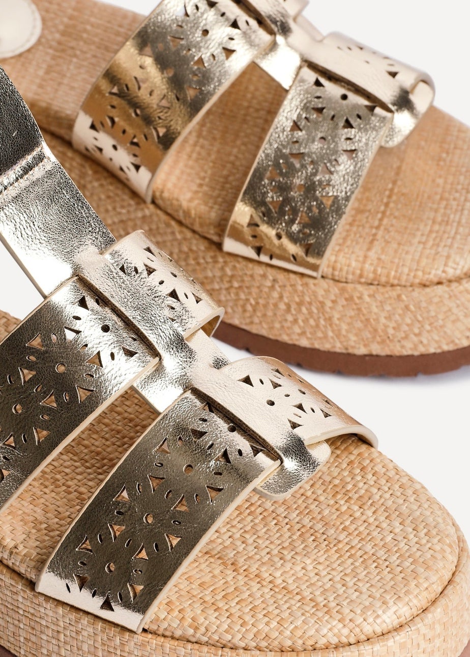 Linzi Sunkissed Gold Faux Leather Gladiator Flatform Sandal