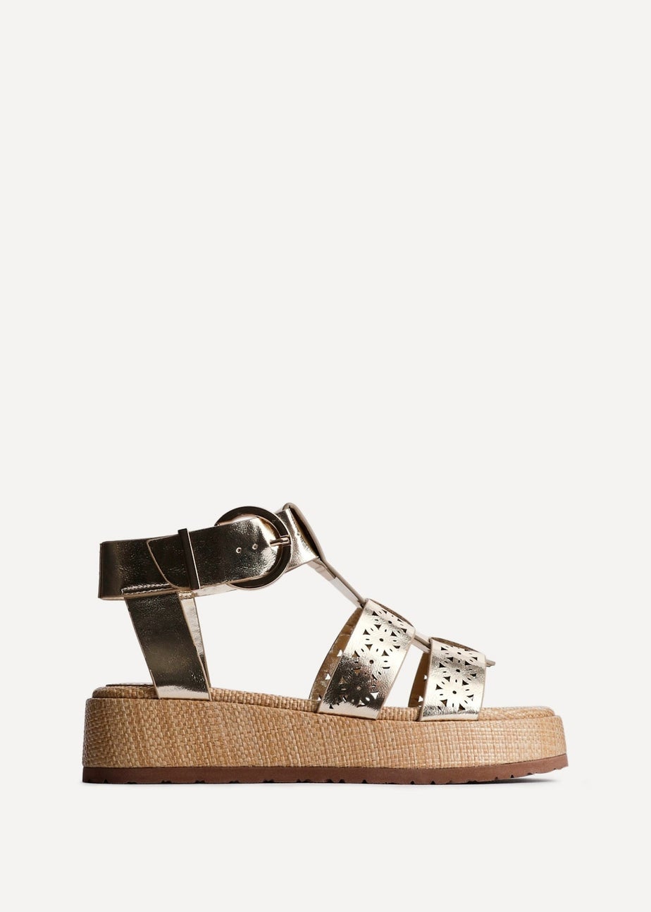 Linzi Sunkissed Gold Faux Leather Gladiator Flatform Sandal