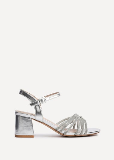 Linzi Gracie Silver Faux Leather Diamante Crossover Heeled Sandals