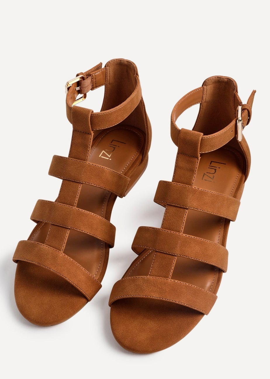 Linzi Liberate Tan Faux Suede Closed Back Gladiator Sandals