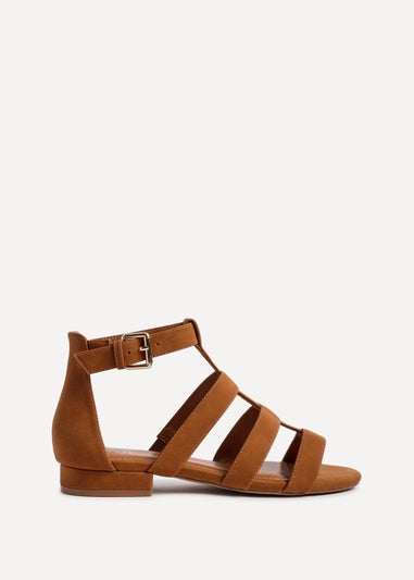 Linzi Liberate Tan Faux Suede Closed Back Gladiator Sandals