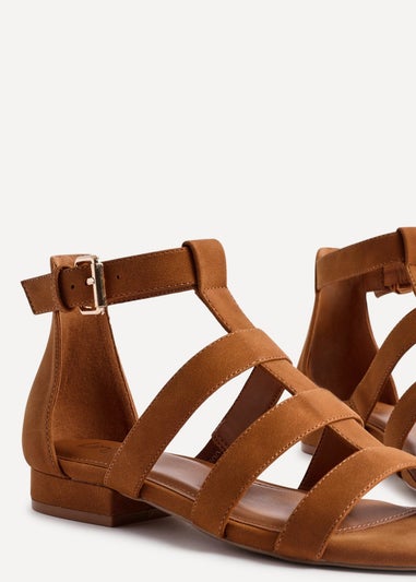 Linzi Liberate Tan Faux Suede Closed Back Gladiator Sandals