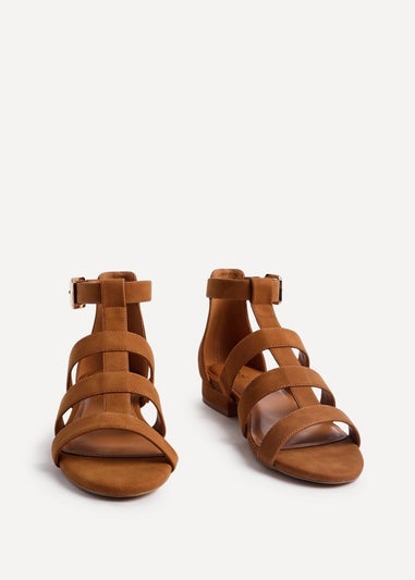 Linzi Liberate Tan Faux Suede Closed Back Gladiator Sandals