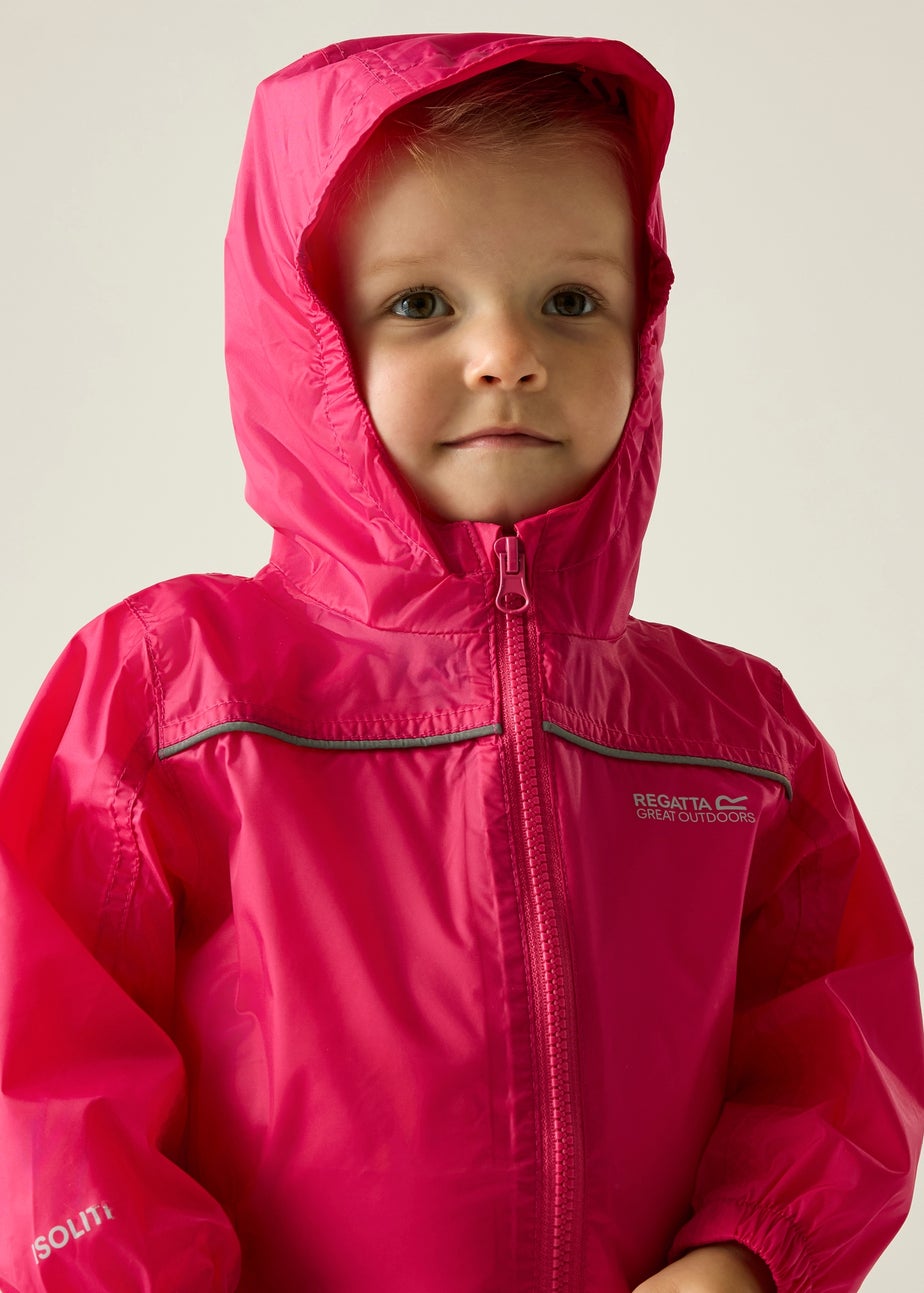 Regatta Jem Kids Puddle IV Dusty Pink Waterproof Breathable Isolite Rainsuit (6 Months - 6 Years)