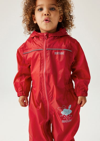 Regatta Pepper Kids Puddle IV Ruby Waterproof Breathable Isolite Rainsuit (6 Months - 6 Years)