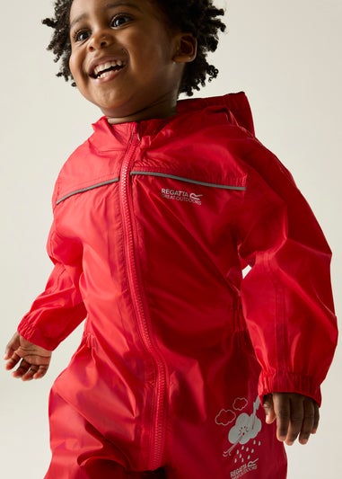 Regatta Pepper Kids Puddle IV Ruby Waterproof Breathable Isolite Rainsuit (6 Months - 6 Years)