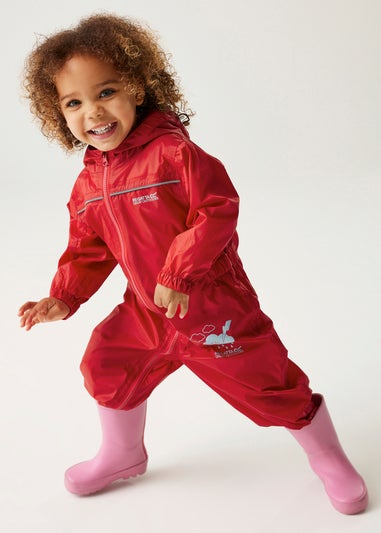 Regatta Pepper Kids Puddle IV Ruby Waterproof Breathable Isolite Rainsuit (6 Months - 6 Years)