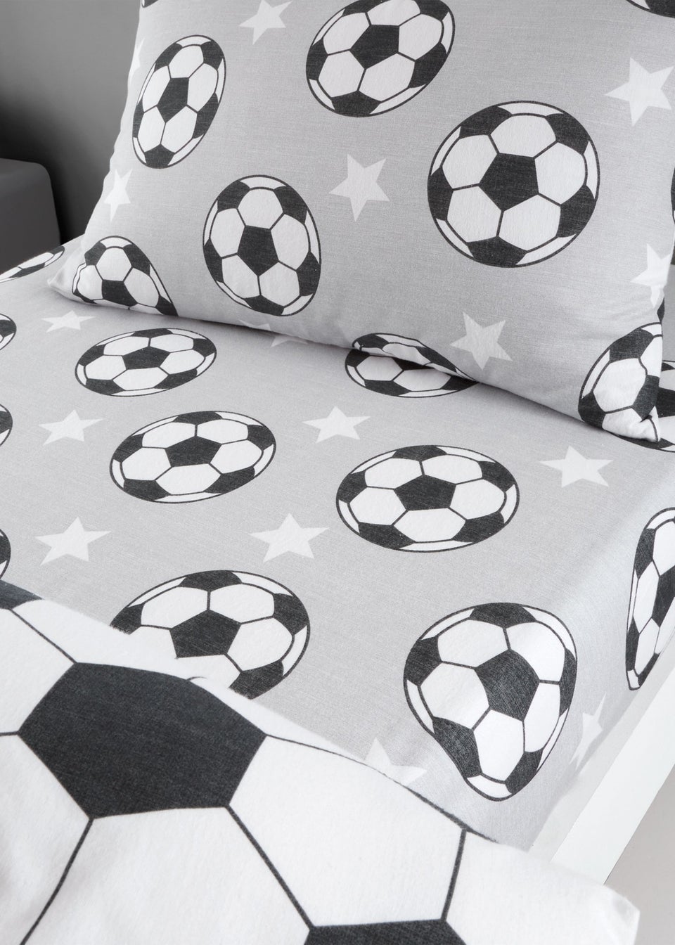 Catherine Lansfield Grey Brushed Cotton Football Stars Fitted Sheet