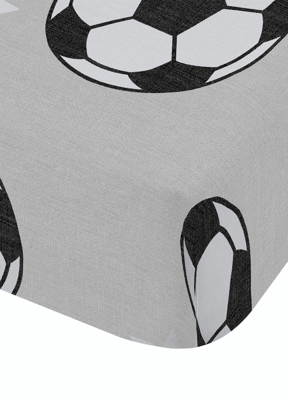 Catherine Lansfield Grey Brushed Cotton Football Stars Fitted Sheet