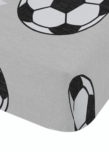 Catherine Lansfield Grey Brushed Cotton Football Stars Fitted Sheet