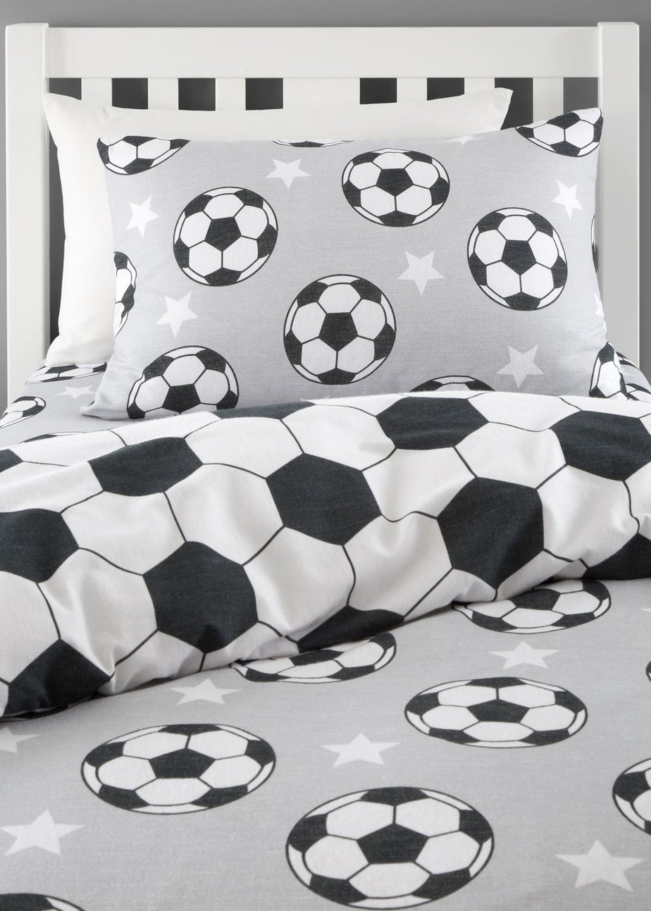Catherine Lansfield Grey Brushed Cotton Football Stars Reversible Duvet Cover Set